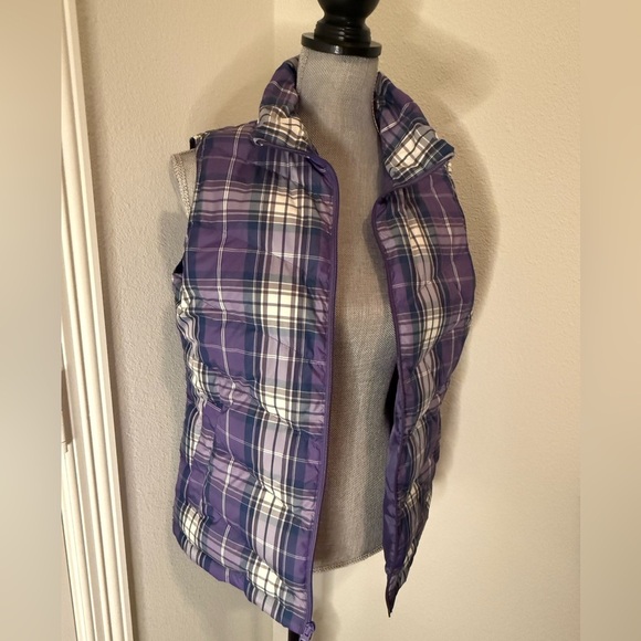 Lands End Plaid Purple Women's Puffer Vest - S - Picture 2 of 7